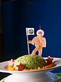 A meatloaf spaceman on a rice planet