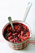 Crock of fresh strawberry jam
