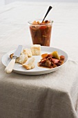 Tomato chutney with bread and cheese