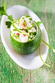 A lime filled with fish tartar