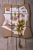 Christmas cards on wooden boards as wall decoration