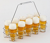 10 glasses of beer in carrying basket