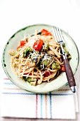 Tagliatelle with puntarelle and cherry tomatoes