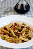 Penne pasta with Pancetta and broad beans