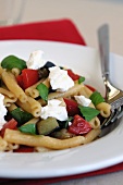 Pasta with aubergines, tomatoes and ricotta