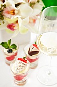 Champagne jelly with chocolate strawberries