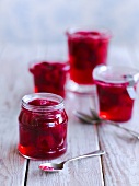 Jars of raspberry jelly