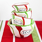 Holiday Colored Ceramic Measuring Cups; Stacked