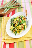 Tagliatelle pasta with asparagus tips, pancetta and thyme