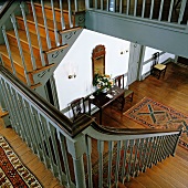 View from stairs into foyer of restored 18th century house