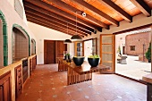 Kitchen with large wooden prep table