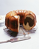 Glazed Espresso Coffee Cake with Slices Removed; On Cooling Rack