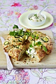 A bread ring with courgettes, Parmesan and a cheese dip