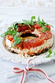 Aubergine and tomato terrine with feta and basil for Christmas dinner