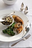 Chicken breasts filled with spinach and pancetta served with wild rice and tenderstem broccoli