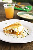 Mille feuille with poached egg and cheese