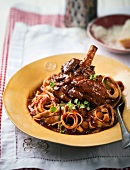 A leg of lamb with tagliatelle