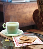 Sesame Crackers with a Cup of Hot Tea