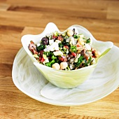 Mediterranean Crunch Salad with Kale, Chickpeas, Greek Olives, Peppers and Onion