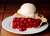 Slice of Cherry Pie with a Scoop of Vanilla Ice Cream