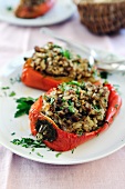 Roasted sweet bell pepper stuffed with beef mince and rice
