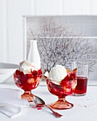 Bowls of hibiscus strawberry sorbet