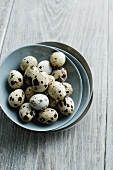 Speckled eggs in bowls