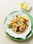 Plate of fried calamari and lemon