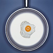 A fried egg in a frying pan (seen from above)