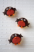 Three robin cupcakes for Christmas
