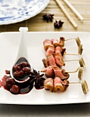 Duck breast kebabs with a sour cherry sauce