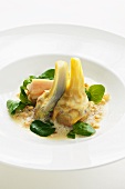 Artichokes and bittercress with rolled barley and poached chicken breast
