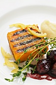 Grilled Muscade de Provence pumpkin with preserved lemons, Port wine onions and mashed potatoes with sheep's cream cheese