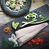 Ingredients for Ceviche with a chilli and lime dressing