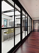 Sliding glass doors to kitchen in modern home