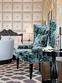 Turquoise wing backed chair