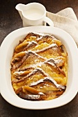 Bread and butter pudding with bananas and pineapples