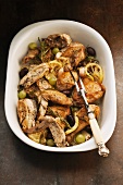Lemon and rosemary chicken with grapes and garlic