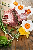 Lamb with herbs and flowers