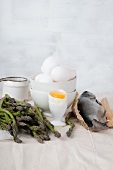 Green asparagus with free-range eggs and fish