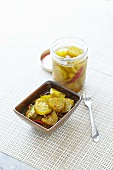 Spicy Bread and Butter Pickles in a Jar and Dish