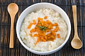 Rice pudding with apricot sauce