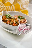 Tandoori vegetables with fried salmon