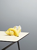 Packaged bananas on a table