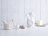 Ingredients for Hefezopf, a sweet bread from southern Germany