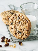 Chewy Oatmeal Raisin Cookies with a Glass of Milk