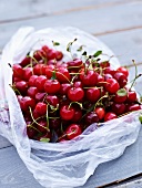 Sour cherries in a plastic bag
