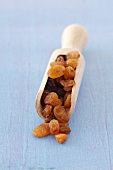 Raisins on a wooden scoop