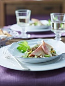 Lentil salad with smoked trout