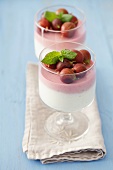 Vanilla and strawberry panna cotta with gooseberries